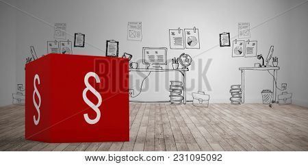 Vector icon of section symbol against doodle office in room