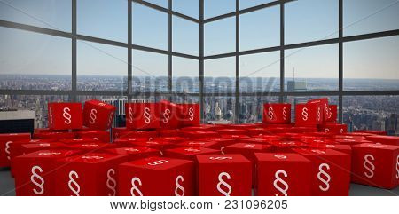 Vector icon of section symbol against room with large window showing city
