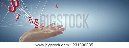 Hand gesture against white background against abstract blue background