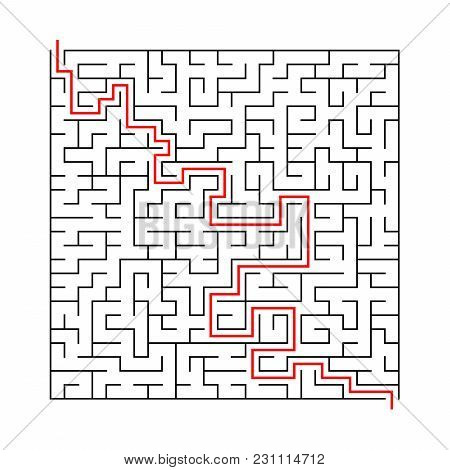 Square Labyrinth With Entry And Exit.vector Game Maze Puzzle With Solution