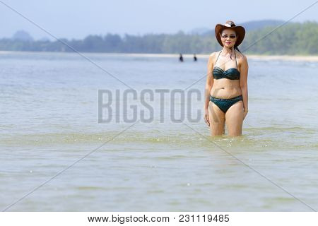 Woman Body Sexy Show Bikini On Beach At Bang Beot Beach, Chumphon Province Thailand