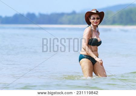 Woman Sexy And Bikini Play Wave On Beach At Bang Beot Beach, Chumphon Province Thailand