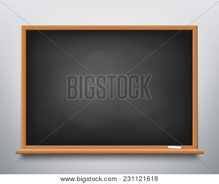 Blackboard With Chalk Hanging On The Wall In The Classroom. Stock Vector Illustration.