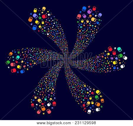 Colorful Weight Swirl Flower Shape On A Dark Background. Vector Abstraction. Impressive Centrifugal 