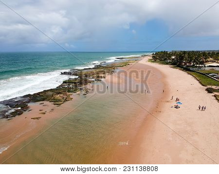 Beautiful Aerial Drone View Of Praia De Interlagos, Bahia, Brazil
