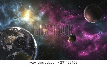 Unexplored Planets Of Faraway Space. Deep Space Image, Science Fiction Fantasy In High Resolution Id