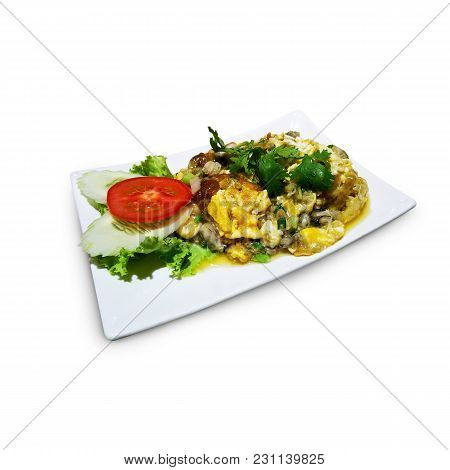 Crispy Oyster Omelette Isolate On White Background