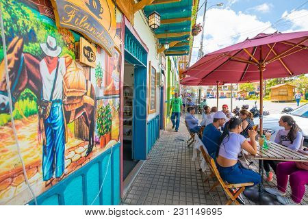 Filandia March 2018 In The Central Square Of Filandia Colombia, There Are Many Restaurants And Cafes