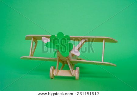 St. Patrick's Day, Plane Luck Shamrock On A Green Background