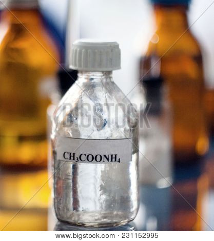 The Container Of Chemical Substance Ammonium Acetate.