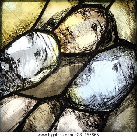 LEUTERSHAUSEN, GERMANY - JULY 05: History of salvation - detail, stained glass window by Sieger Koeder in church of Saint Bartholomew in Leutershausen, Germany on July 05, 2017.