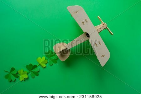 St. Patrick's Day, Plane Luck Shamrock On A Green Background