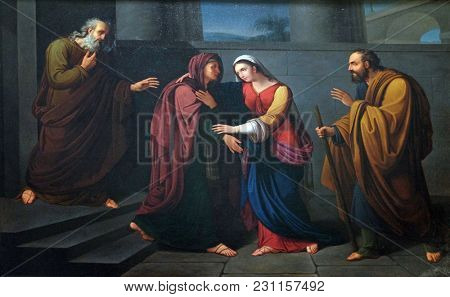 LUCCA, ITALY - JUNE 03: Visitation of the Virgin Mary, altarpiece in the Basilica of Saint Frediano, Lucca, Tuscany, Italy on June 03, 2017.