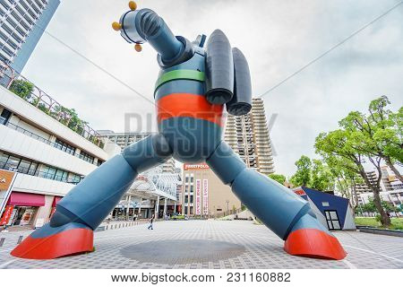 Kobe, Japan - June 5, 2015 : Tetsujin-28-go Statue Was Built To Commemorate The 15th Anniversary Of 