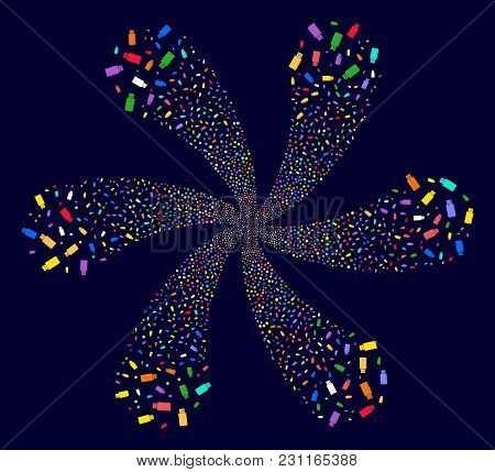 Colorful Usb Flash Drive Curl Flower With 6 Petals On A Dark Background. Impressive Vector Cluster C
