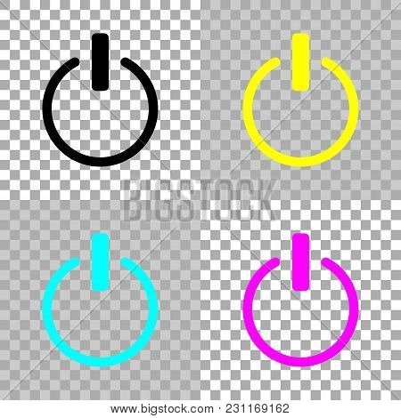 Shut Down, Power. Colored Set Of Cmyk Icons On Transparent Background