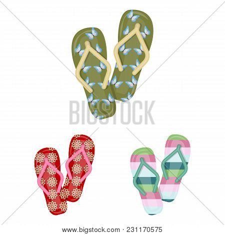 Flip-flops Cartoon Icons In Set Collection For Design. Beach Shoes Vector Symbol Stock  Illustration