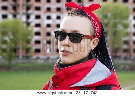 Women Hairstyle With Hair Extensions Braided In Thin Plaits And Afrobraids