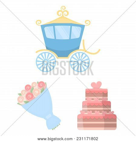 Wedding And Attributes Cartoon Icons In Set Collection For Design.newlyweds And Accessories Vector S