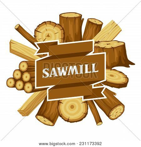 Background With Wood Logs, Trunks And Planks. Design For Forestry And Lumber Industry.