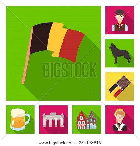 Country Belgium Flat Icons In Set Collection For Design.travel And Attractions Belgium Vector Symbol
