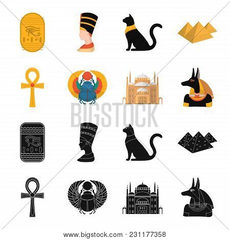 Anubis, Ankh, Cairo Citadel, Egyptian Beetle.ancient Egypt Set Collection Icons In Black, Cartoon St
