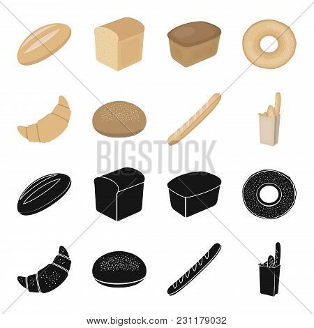 Rye Round Bread, A Croissant, A French Loaf, A Bag Of Bread.bread Set Collection Icons In Black, Car