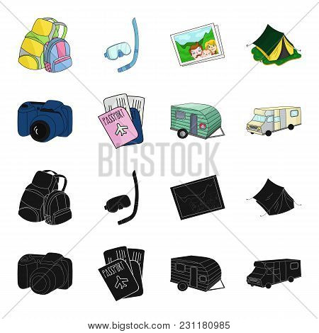 Vacation, Photo, Camera, Passport .family Holiday Set Collection Icons In Black, Cartoon Style Vecto