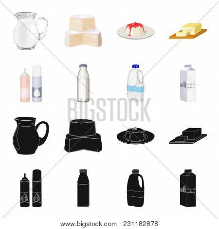 Milk, Calcium, Product, Food .milk Product And Sweet Set Collection Icons In Black, Cartoon Style Ve