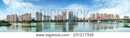 City Skyline And Jiulong River, Zhangzhou, China.