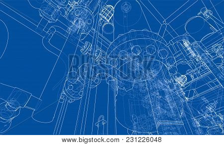 Sketch Industrial Equipment. Eps 10 Vector Format. Vector Rendering Of 3d