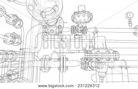 Sketch Industrial Equipment. Eps 10 Vector Format. Vector Rendering Of 3d