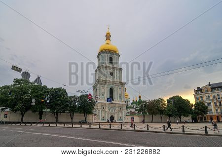 Kiev, Ukraine - June 26, 2009: View Of Saint Sophia Cathedral Bell Tower In Kiev, Ukraine. Sophia Ca