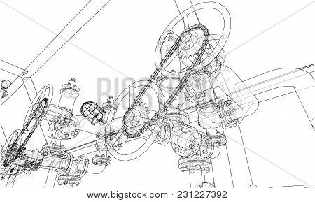 Sketch Industrial Equipment. Eps 10 Vector Format. Vector Rendering Of 3d