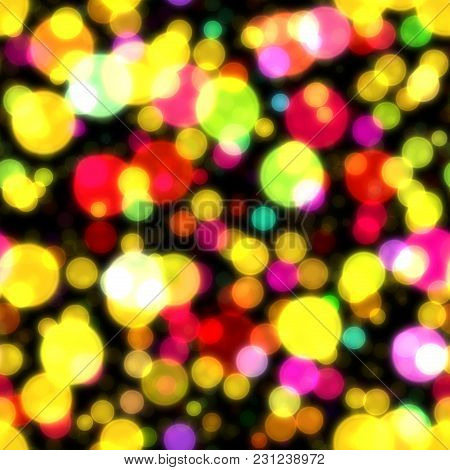 Seamless Glow Bokeh Spray Background. Abstract Colorful Square Pattern With Glitter Particles With D