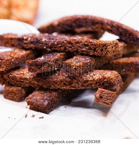 Close up croutons from black bread