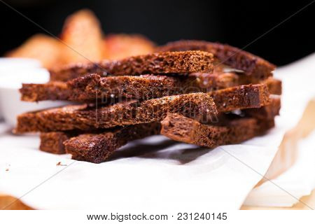 Close up croutons from black bread
