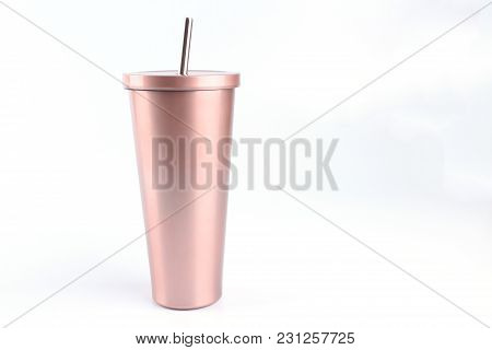 Stainless Steel And Tumbler Cup Isolated On White Background