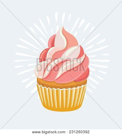Vector Cartoon Illustration Of Funny Strawberry Cupcake
