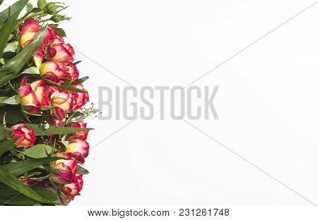 A Bouquet Of Roses, Yellow And Red On A White Background Romanitic, Love Messages