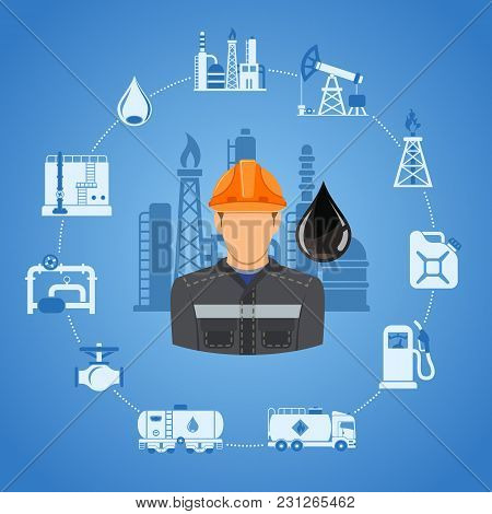 Oil Industry Concept With Two Color Flat Icons Extraction Production And Transportation Oil And Petr