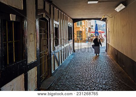 Cologne, Germany - February 24, 2018: Passage To The Heumarkt In The Old Town Of Cologne. With A Pop