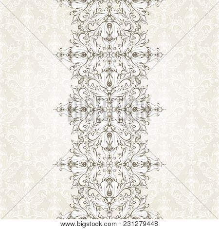 Vintage Background With Pattern And Ornamental Seamless Border. Ornate Lace Template For Invitation,
