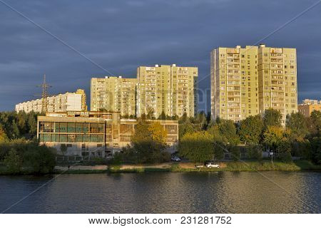 Moscow - September 16, 2016: Modern Building In Strogino Region On Bank Of Moskva-river
