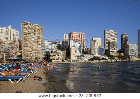 Benidorm, Spain - December 20, 2015: Beach Of Benidorm. Benidorm Is A Coastal City In Alicante. Beni