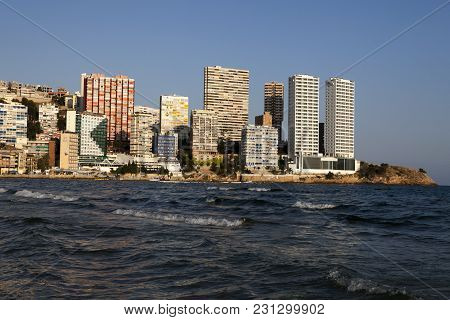 Benidorm, Spain - December 20, 2015: Beach Of Benidorm. Benidorm Is A Coastal City In Alicante. Beni