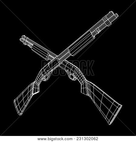 Shotgun Rifle Hunting Carbine Wireframe Low Poly Mesh Vector Illustration