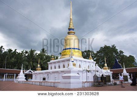 Wat Phra That Sawi Temple In Chumphon, Thailand While Raining Storm