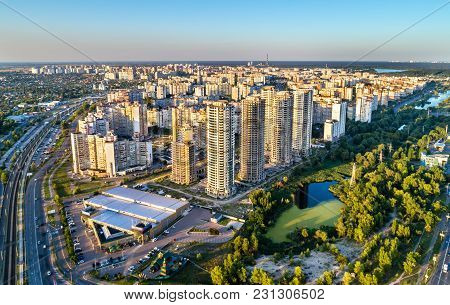 Birds Eye View Of Troieshchyna District Of Kiev, The Capital Of Ukraine