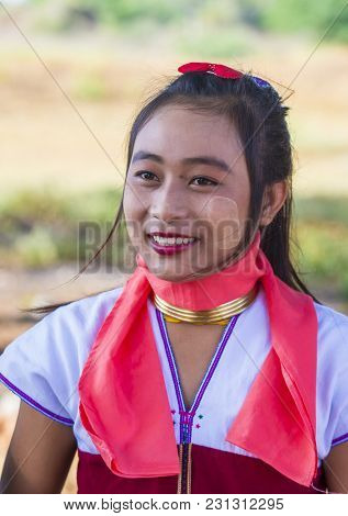 Bagan , Myanmar - Sep 04 : Portrait Of Kayan Tribe Woman In Bagan Myanmar On September 04 2017 ,  Ka